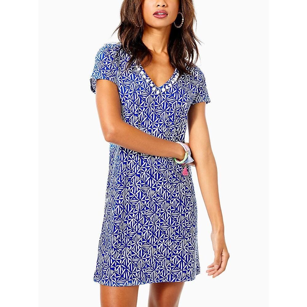 LILLY PULITZER Etta Pompom Shift Dress Corsica Print Blue Size Medium $98 MSRP - Picture 4 of 10